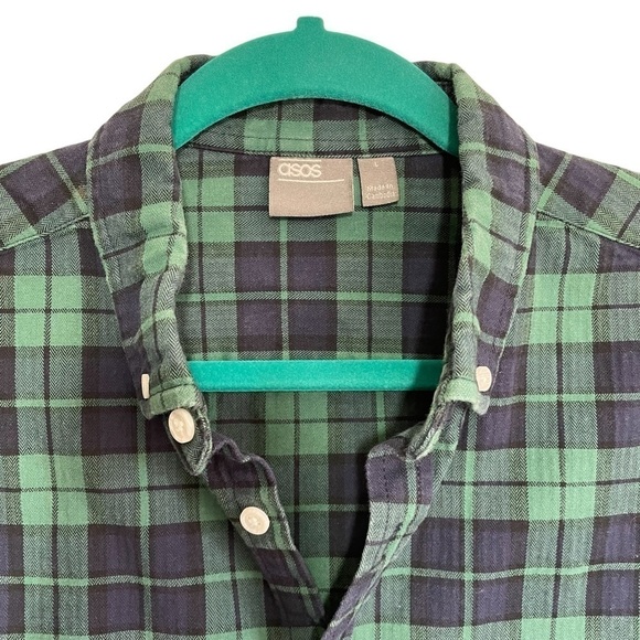 ASOS Green Plaid Button Down Shirt Size L - Picture 3 of 8